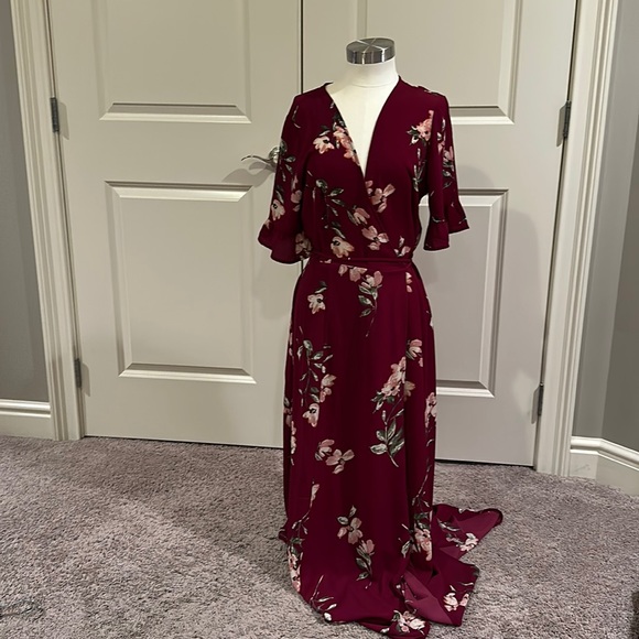 september sunsets burgundy floral print wrap maxi dress Katinka Wrap Maxi Dress